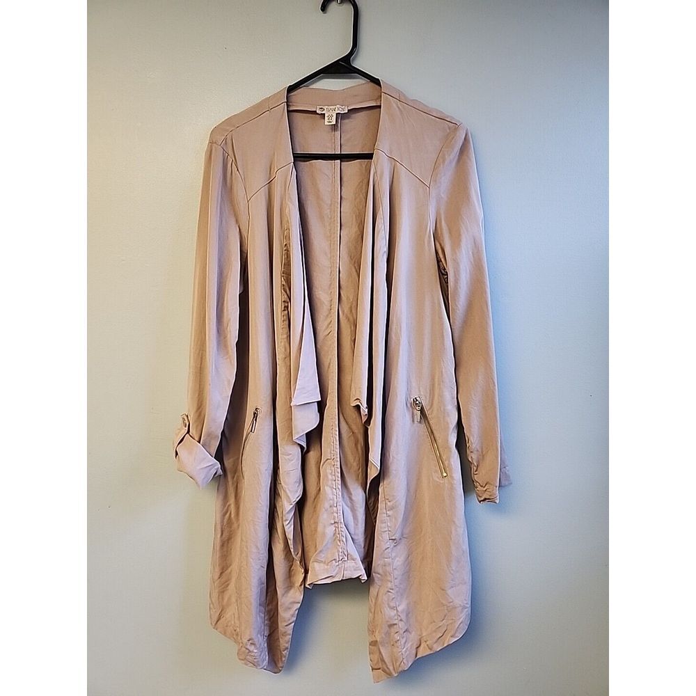 ELAINE ROSE Cardigan Asymmetrical Zip Light Jacket Roll Tab Sleeve Pink Size‎ L